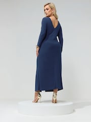 Yours Curve Blue London Long Sleeve Knot ITY Maxi Dress - Image 3 of 5