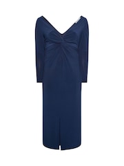 Yours Curve Blue London Long Sleeve Knot ITY Maxi Dress - Image 5 of 5