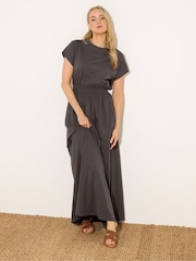 Long Brown Shirred Waist Maxi Dress - Image 2 of 5