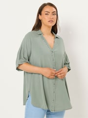Yours Curve Green Short Sleeve Chambray Shirt - Image 1 of 5
