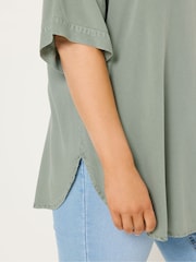 Yours Curve Green Short Sleeve Chambray Shirt - Image 4 of 5