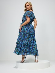Yours Curve Blue London Tiered V-Neck Maxi Dress - Image 3 of 4