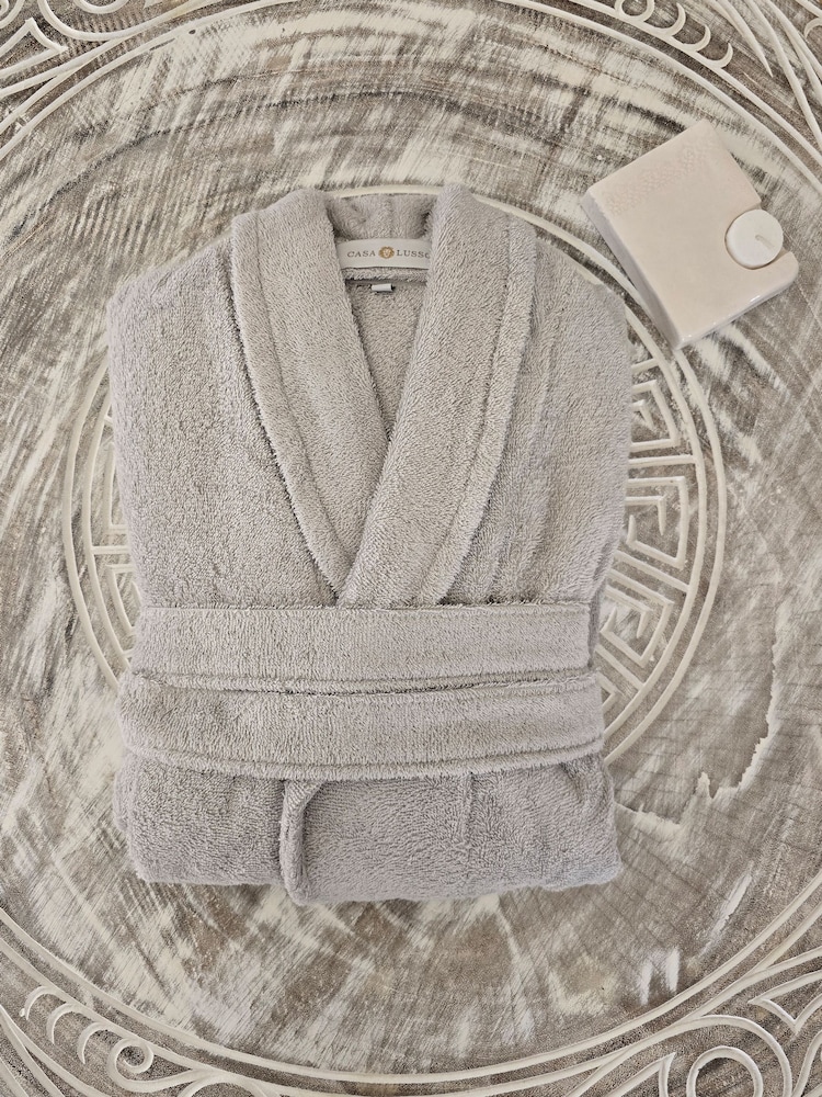 Casa Lusso Silver Cloud Charm Hotel Micro Modal and Turkish Cotton Shawl Collar Bathrobe - Image 5 of 5