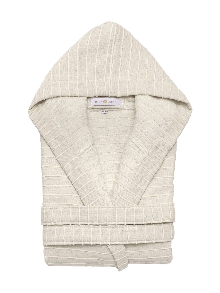 Casa Lusso Sandshell Supine Linen and Turkish Cotton Hooded Bathrobe - Image 5 of 5