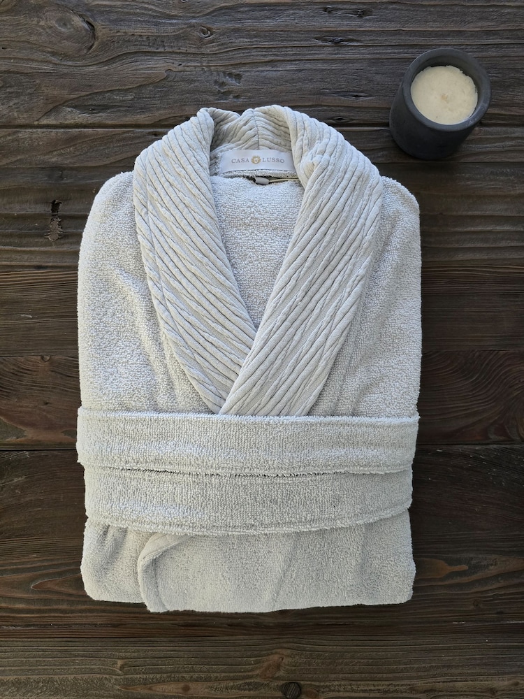 Casa Lusso Moonbeam Colourful Chappy Turkish Cotton Shawl Collar Bathrobe - Image 1 of 5