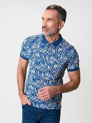 Saltwell Blue All-Over Leaf Print Cotton Polo Shirt - Image 1 of 5