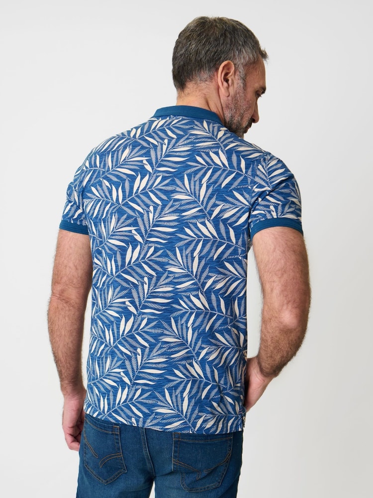 Saltwell Blue All-Over Leaf Print Cotton Polo Shirt - Image 2 of 5