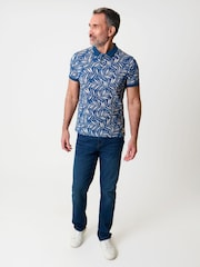 Saltwell Blue All-Over Leaf Print Cotton Polo Shirt - Image 3 of 5