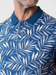 Saltwell Blue All-Over Leaf Print Cotton Polo Shirt - Image 5 of 5