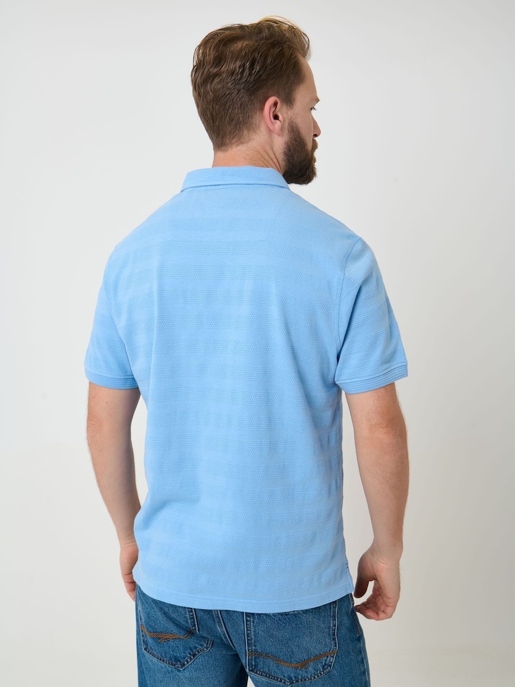 Saltwell Blue Popcorn Stripe Short Sleeve Cotton Polo Shirt - Image 2 of 5