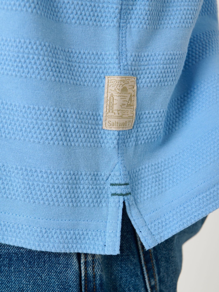 Saltwell Blue Popcorn Stripe Short Sleeve Cotton Polo Shirt - Image 5 of 5