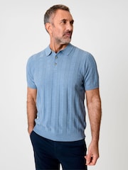 Saltwell Blue Ribbed Short Sleeve Cotton Polo Shirt - Image 1 of 5