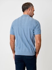 Saltwell Blue Ribbed Short Sleeve Cotton Polo Shirt - Image 2 of 5