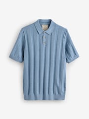 Saltwell Blue Ribbed Short Sleeve Cotton Polo Shirt - Image 5 of 5