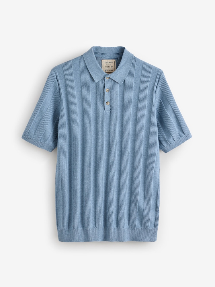 Azul - Saltwell Ribbed Short Sleeve Cotton Polo Shirt - Imagen 6 de 6
