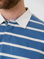 Saltwell Blue Stripe Cotton Long Sleeve Polo Shirt - Image 5 of 5