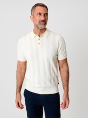 Saltwell Cream Ribbed Short Sleeve Cotton Polo Shirt - Image 1 of 7