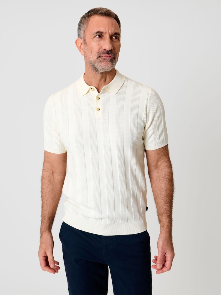 Saltwell Cream Ribbed Short Sleeve Cotton Polo Shirt - Image 1 of 7