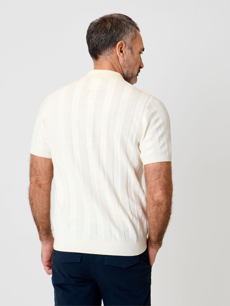 Saltwell Cream Ribbed Short Sleeve Cotton Polo Shirt - Image 2 of 7
