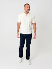 Saltwell Cream Ribbed Short Sleeve Cotton Polo Shirt - Image 3 of 7
