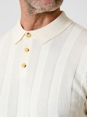 Saltwell Cream Ribbed Short Sleeve Cotton Polo Shirt - Image 4 of 7