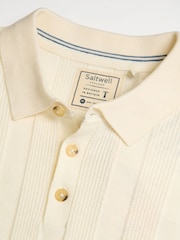 Saltwell Cream Ribbed Short Sleeve Cotton Polo Shirt - Image 5 of 7