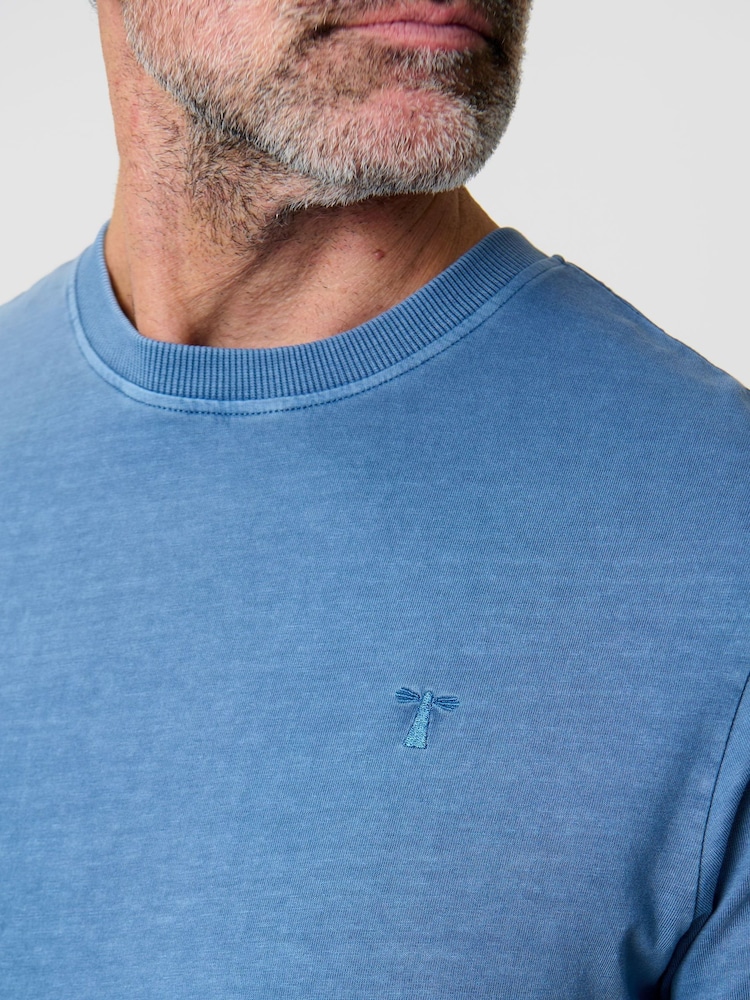 Saltwell Blue Garment Dye Cotton Jersey Crew Neck T-Shirt - Image 4 of 4