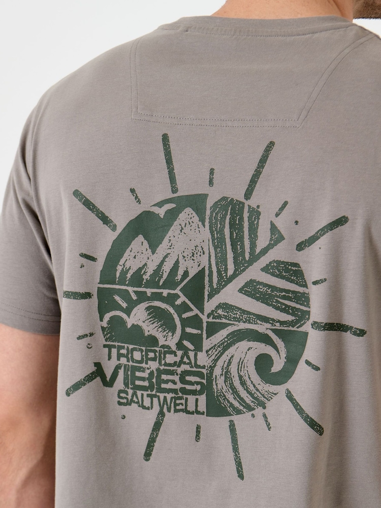 Saltwell Grey Tropical Vibes Print Cotton T-Shirt - Image 5 of 5