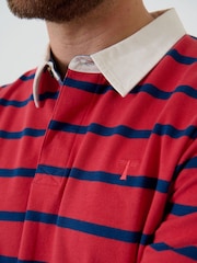 Saltwell Red Stripe Cotton Long Sleeve Polo Shirt - Image 5 of 6