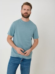 أخضر - تيشرت صباغة بعد التفصيل قطن جيرسي مع ياقة بحافة مستديرة من Saltwell - صورة 1 من 6