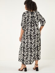 Roman Black Curve Leaf Print Woven Dress - Image 3 of 5