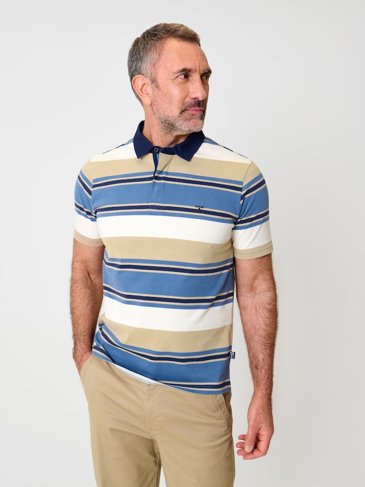 Saltwell Blue Stripe Cotton Short Sleeve Polo Shirt - Image 1 of 7