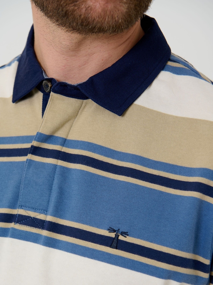 Saltwell Blue Stripe Cotton Short Sleeve Polo Shirt - Image 5 of 5