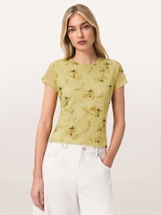 AllSaints Yellow Ellie Mesh T-Shirt - Image 1 of 7