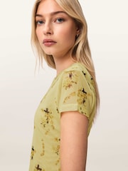 AllSaints Yellow Ellie Mesh T-Shirt - Image 4 of 7