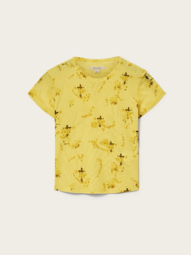 AllSaints Yellow Ellie Mesh T-Shirt - Image 7 of 7
