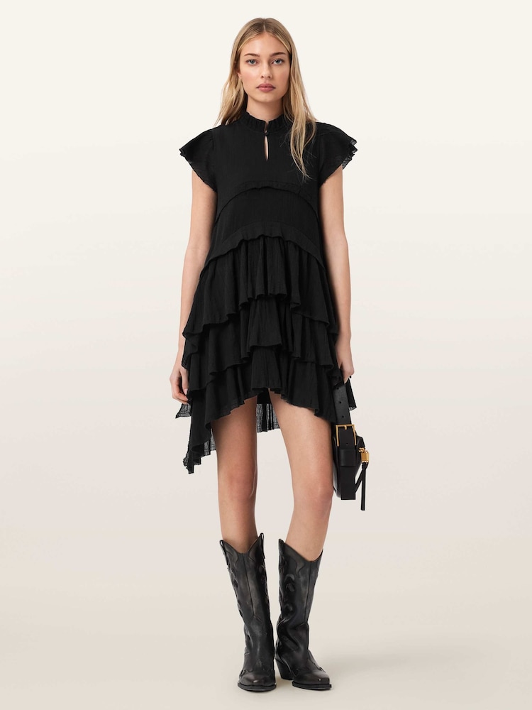 black short sleeve high low dress Black Lace Half Sleeves High low Prom Dresses Evening Dress With Straps,  MP254