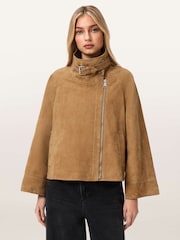 AllSaints Brown Rhodes Suede Jacket - Image 1 of 6