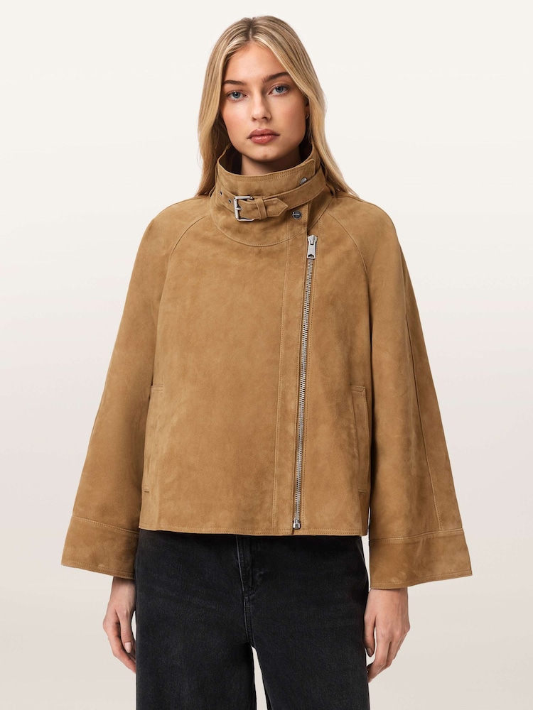 AllSaints Brown Rhodes Suede Jacket - Image 1 of 6