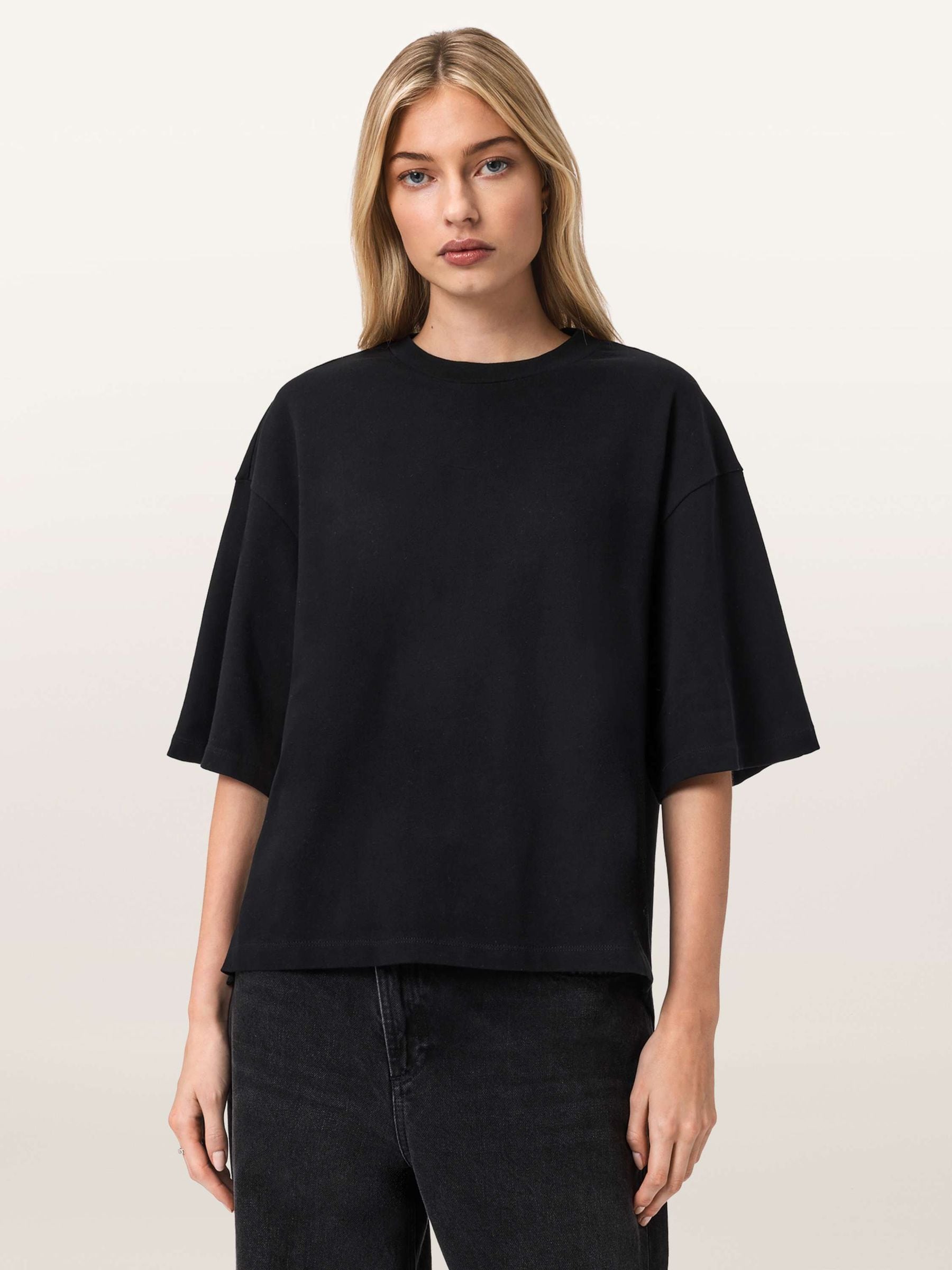 Buy AllSaints Black Esme Amelie Crochet Back Detail Cotton T-Shirt