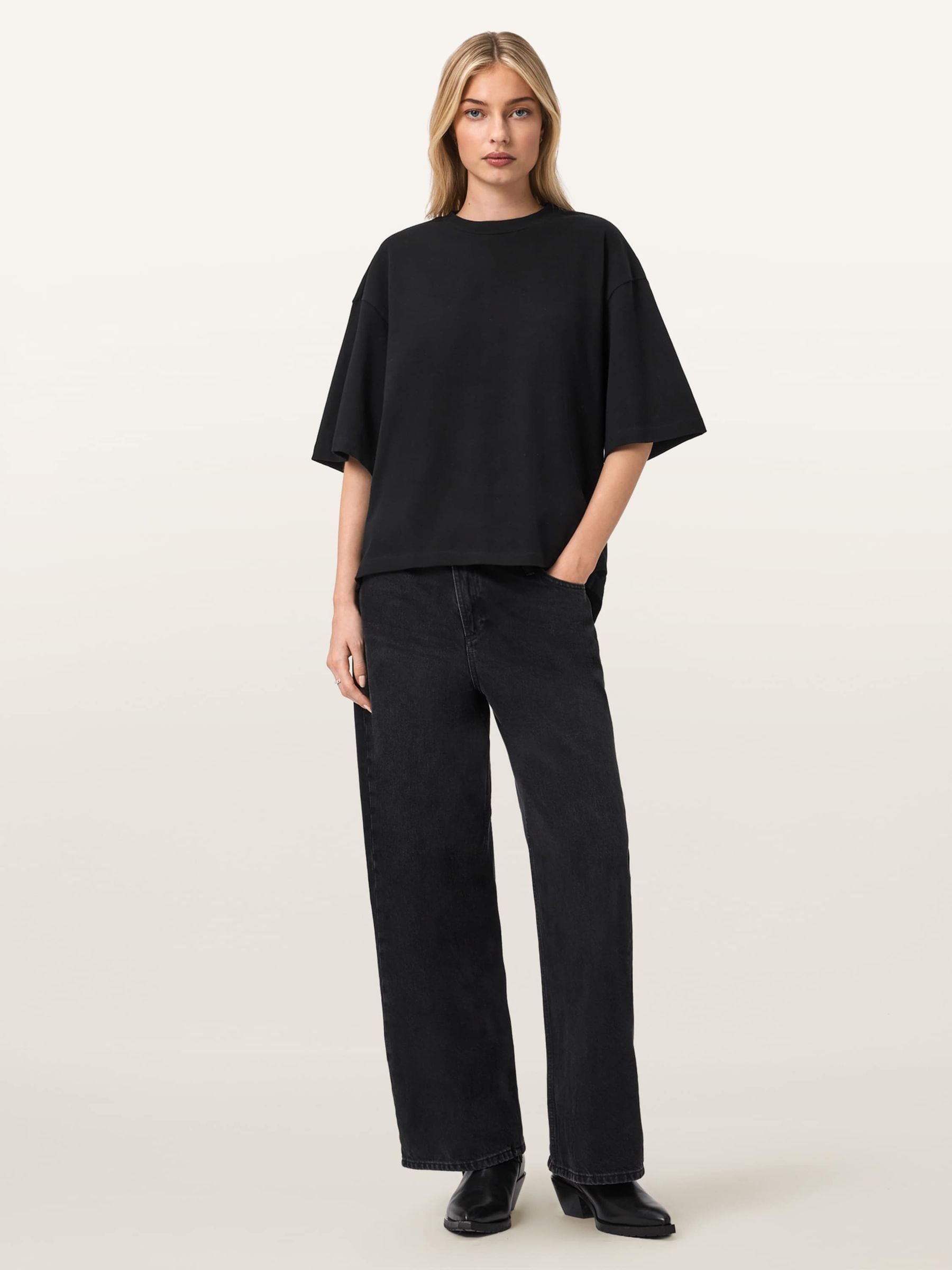 Buy AllSaints Black Esme Amelie Crochet Back Detail Cotton T-Shirt