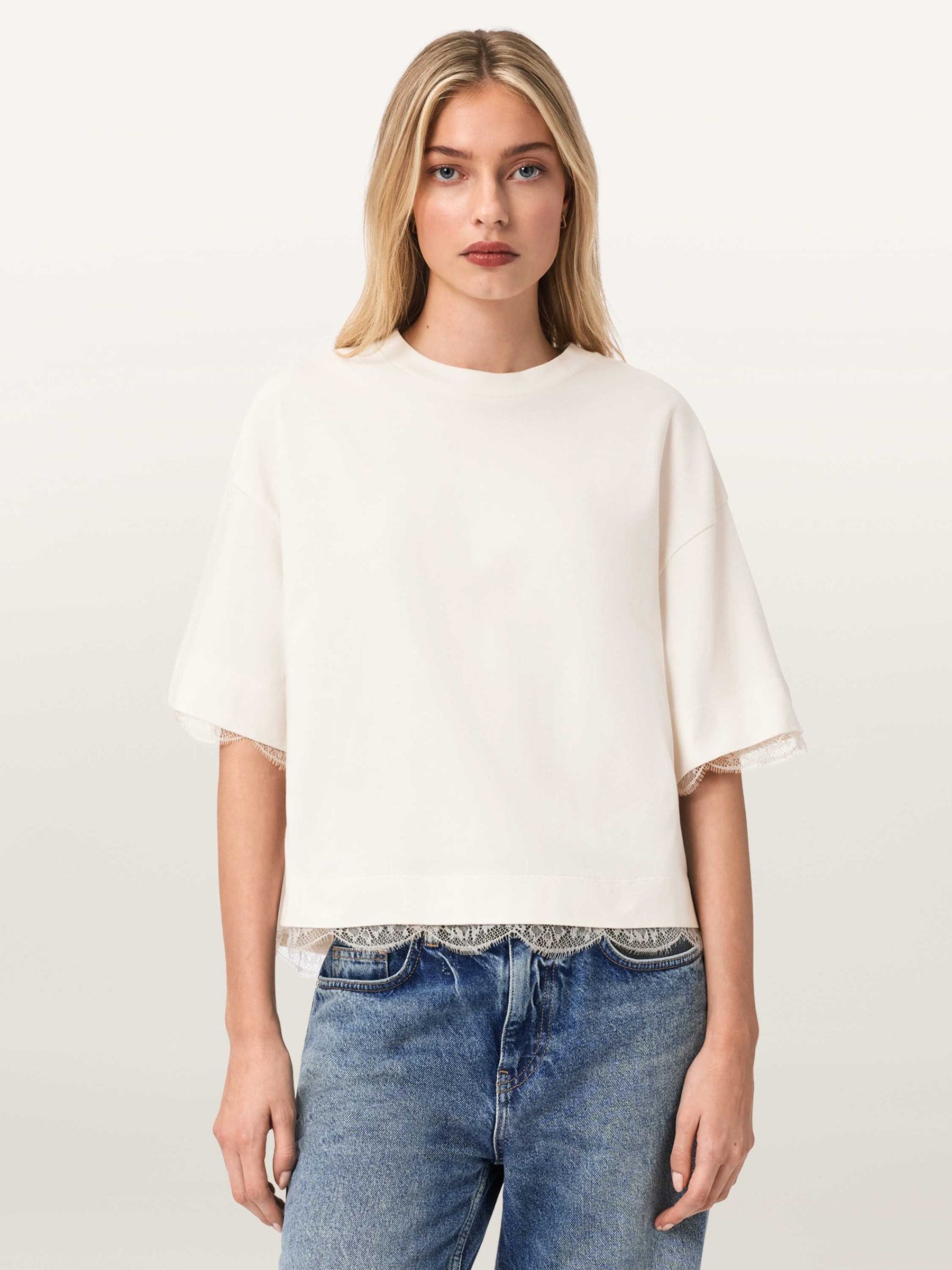 Buy AllSaints White Nia Lace Hem Cotton T-Shirt from Next USA