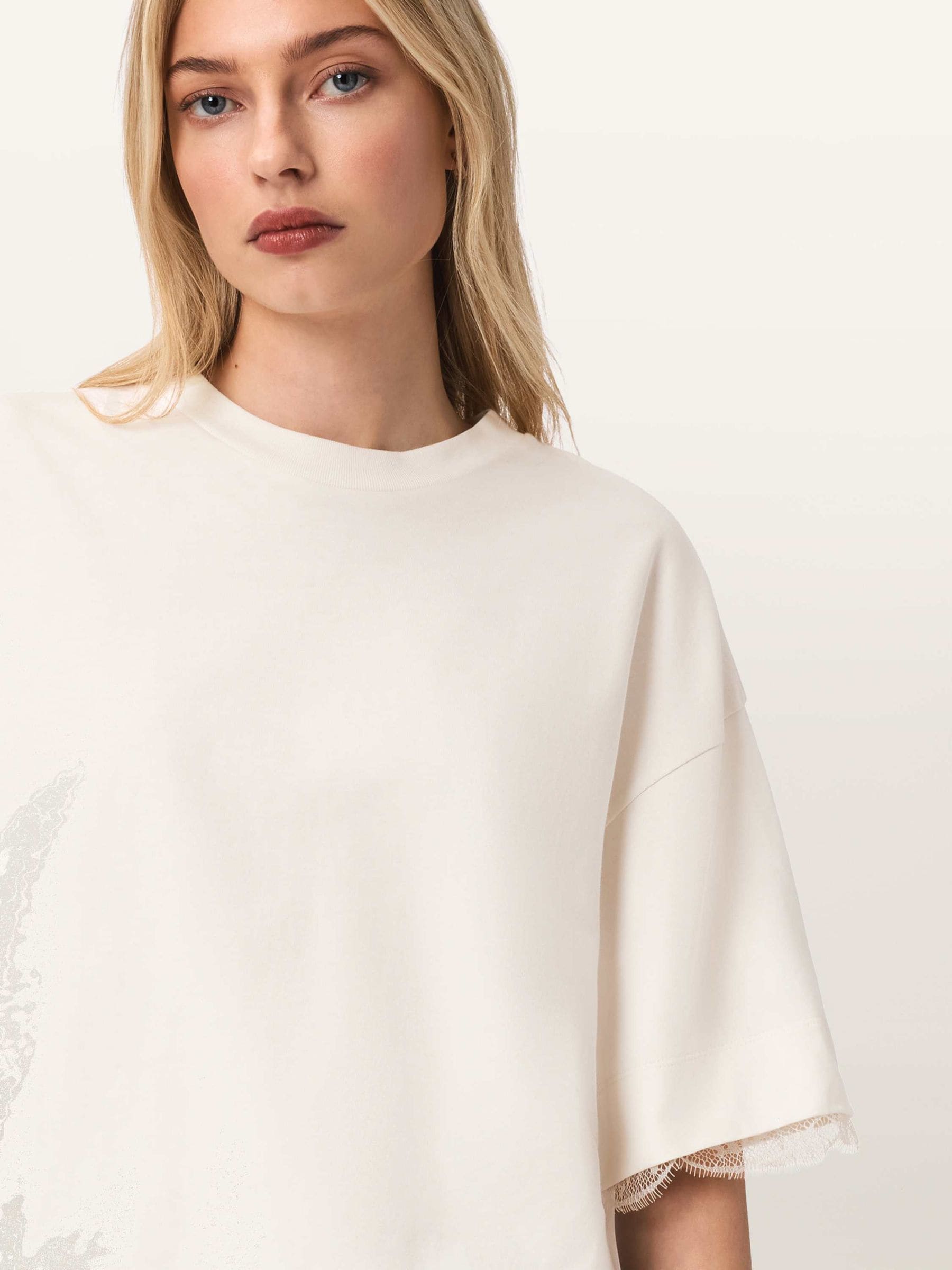 Buy AllSaints White Nia Lace Hem Cotton T-Shirt from Next USA