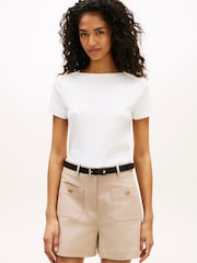 Άσπρο - Tommy Hilfiger Gold Tone Button Slim Boat Neck T-Shirt - Εικόνα 1 από 5