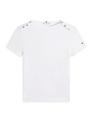 Άσπρο - Tommy Hilfiger Gold Tone Button Slim Boat Neck T-Shirt - Εικόνα 5 από 5