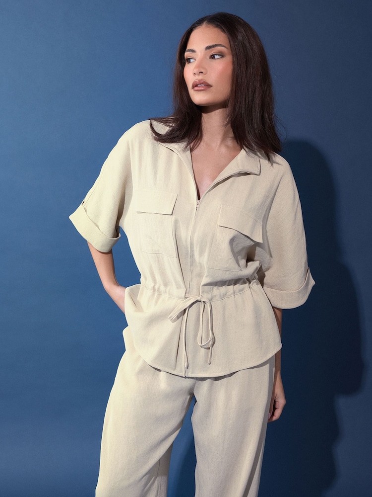 PixieGirl Natural Short Sleeve Linen Jacket - Image 2 of 3 PixieGirl Natural Short Sleeve Linen Jacket - Image 2 of 3