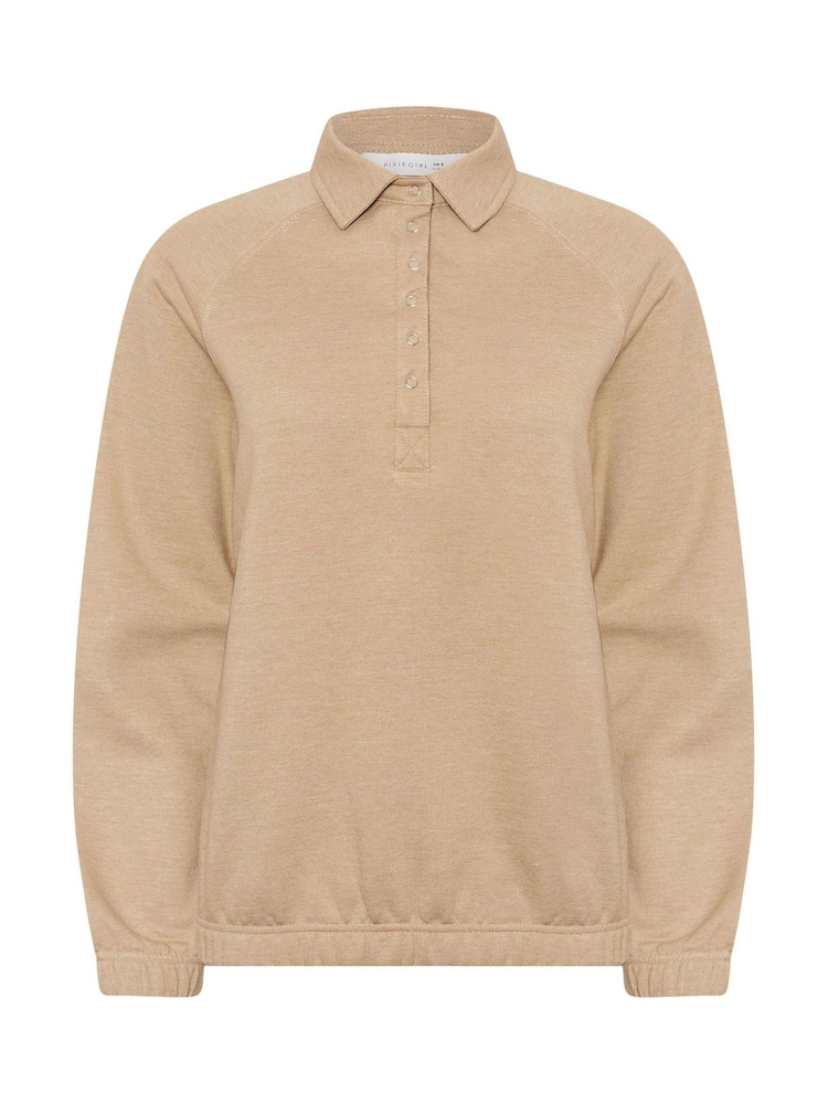 PixieGirl Petite Natural Funnel Neck Popper Quarter Zip Sweatshirt - Image 2 of 3