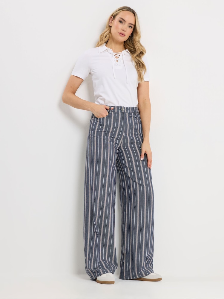 Long Tall Sally Blue Striped Wide Leg Jeans - Image 1 of 6
