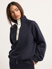PixieGirl Petite Blue Funnel Neck Popper Quarter Zip Sweatshirt - Image 1 of 5