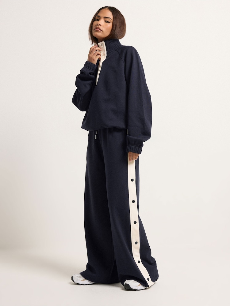 PixieGirl Petite Blue Funnel Neck Popper Quarter Zip Sweatshirt - Image 2 of 5